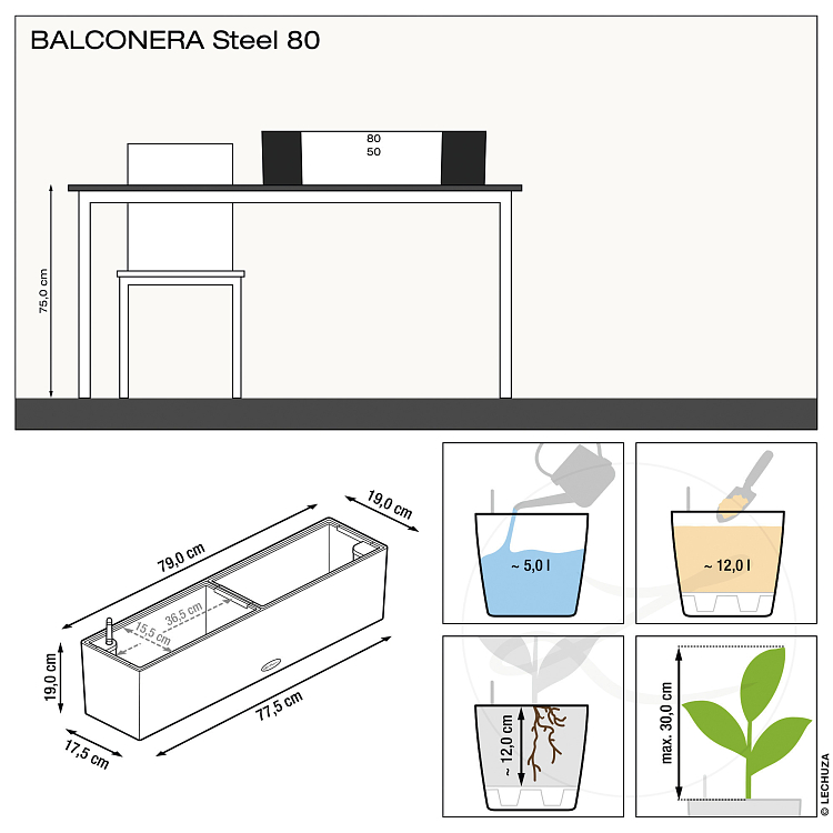 Αυτοποτιζόμενη Ζαρντινιέρα Lechuza Balconera Steel